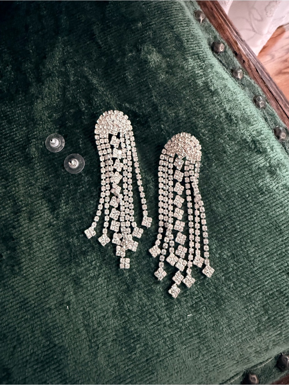 Crystal Fringe Drop Earrings - Silver Rhinestone Statement Earrings